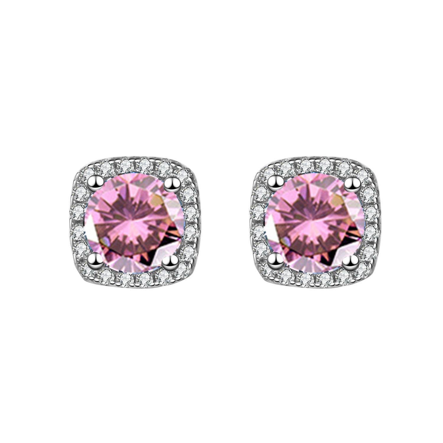 [Love Lucky]Square Pink Zirconia Earrings