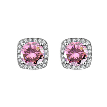 [Love Lucky]Square Pink Zirconia Earrings