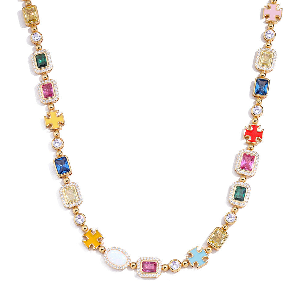 [Love Lucky]Hip Hop Colored Gem Jewelry Necklace