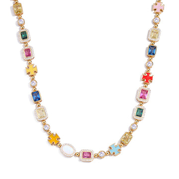 [Love Lucky]Hip Hop Colored Gem Jewelry Necklace