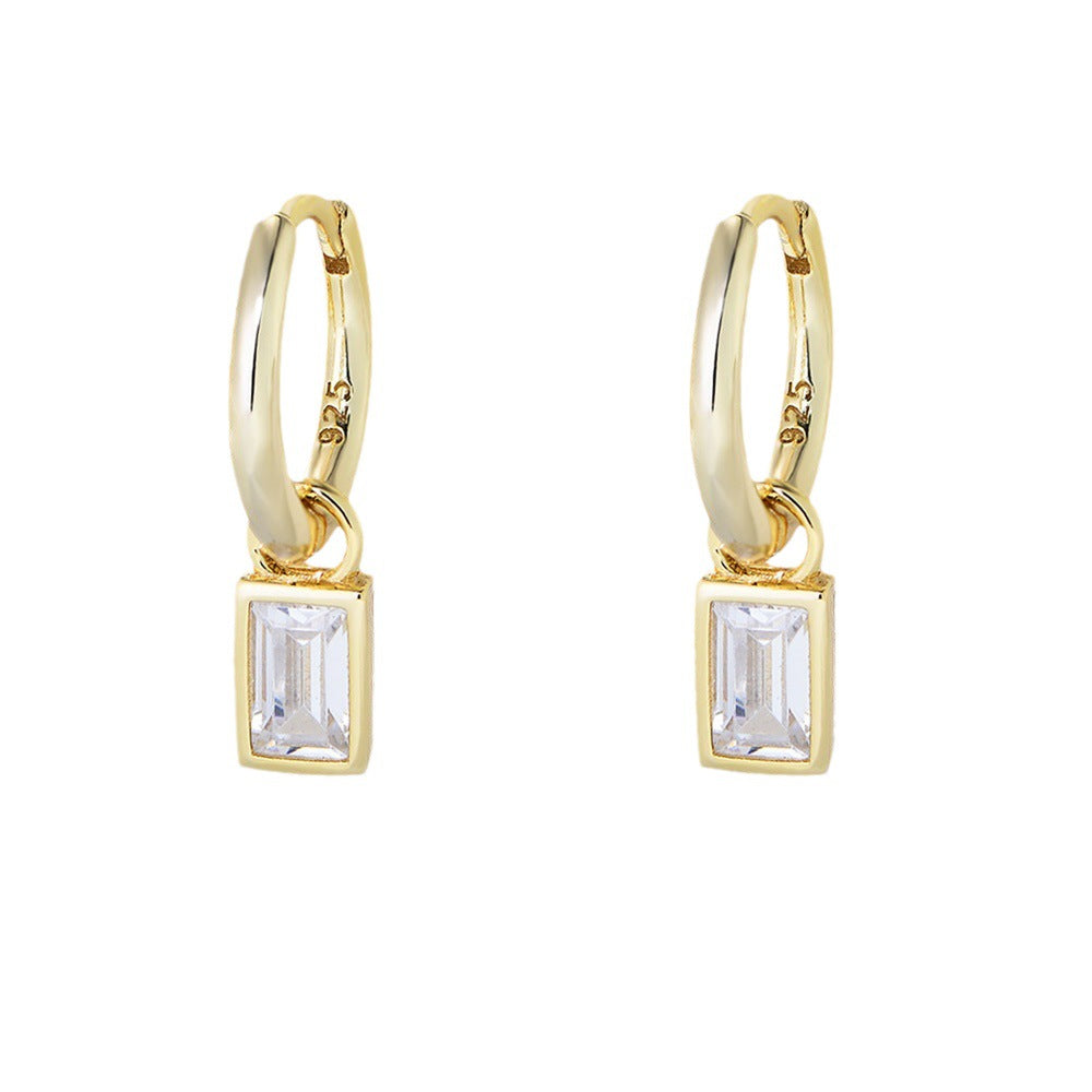 [Love Lucky]S925 silver geometric square zircon earrings.