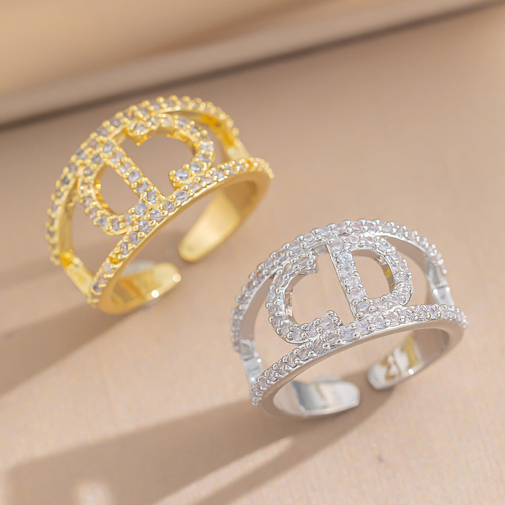 [Love Lucky]Light Luxury Diamond Letter Open Ring