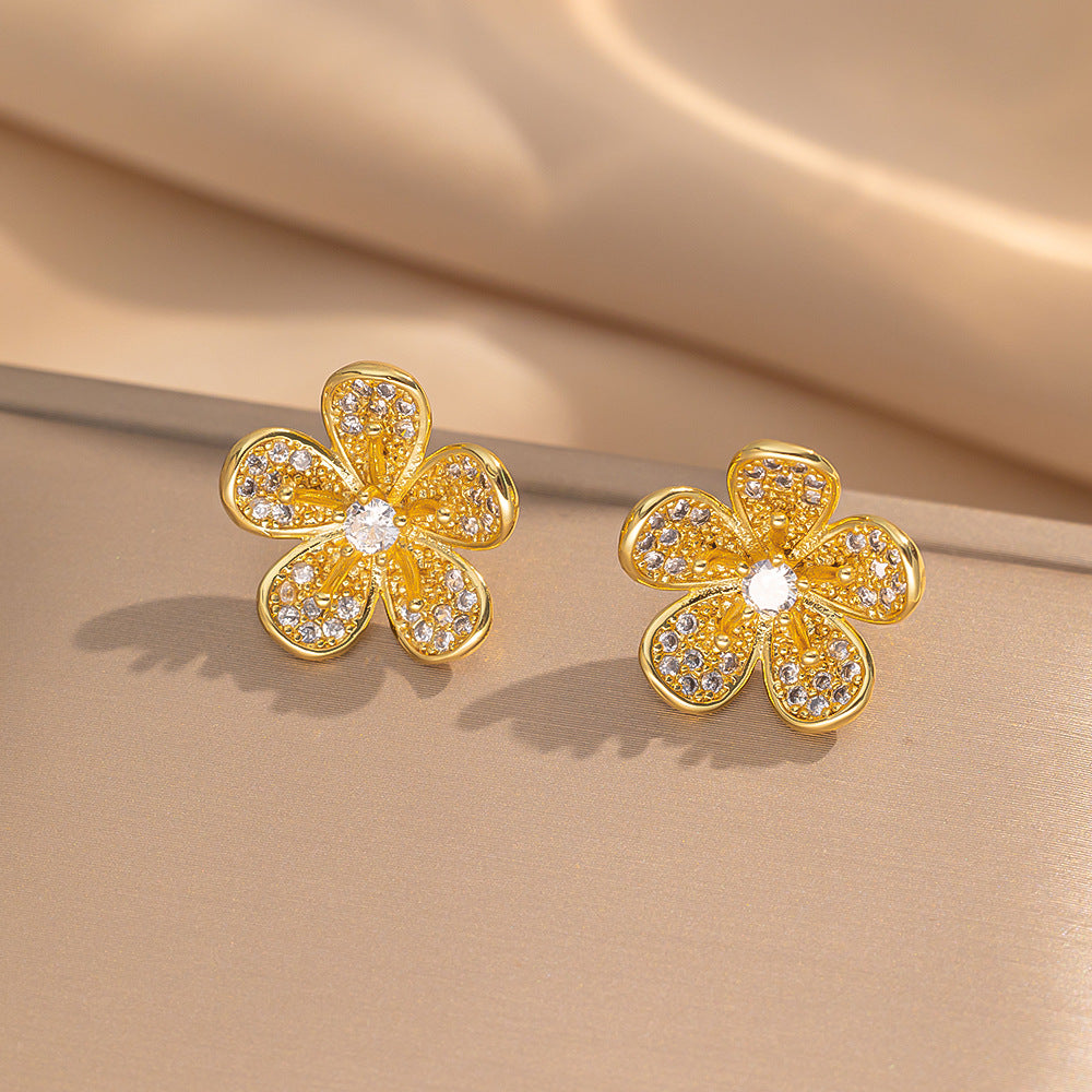 [Love Lucky]Flower diamond stud earrings