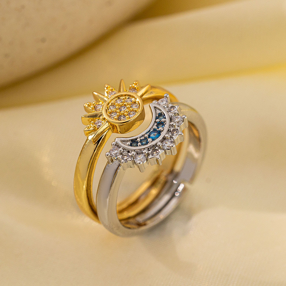 [Love Lucky]Sun and Moon Tonghui Diamond Open Ring