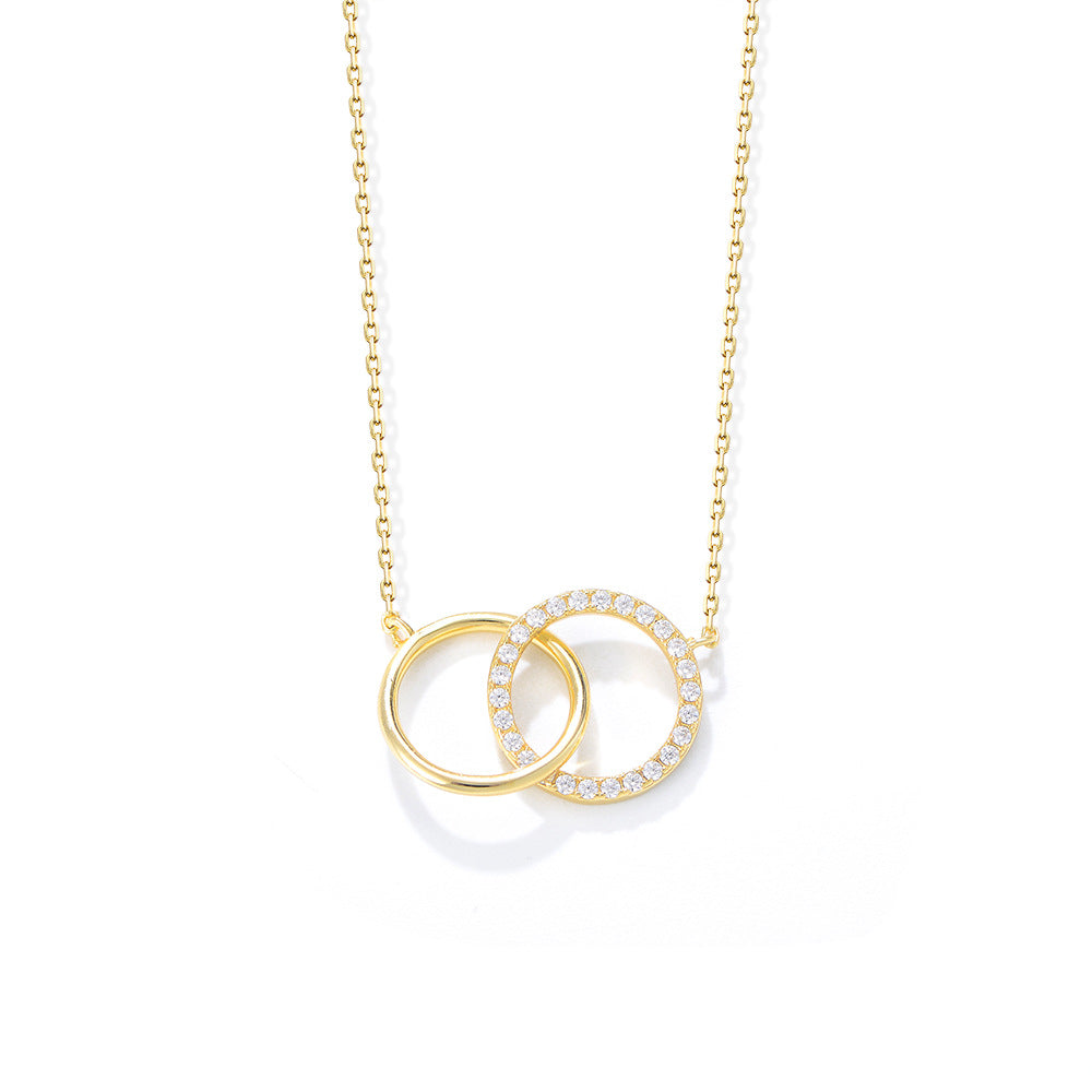 [Love Lucky]S925 Silver Diamond Double Circle Double Ring Necklace