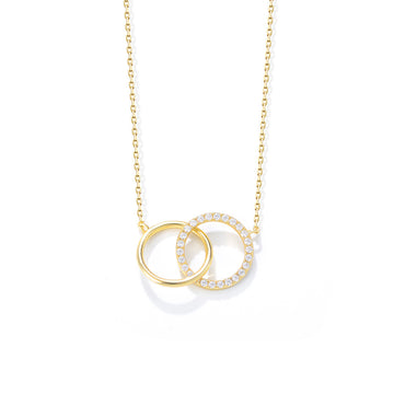 [Love Lucky]S925 Silver Diamond Double Circle Double Ring Necklace