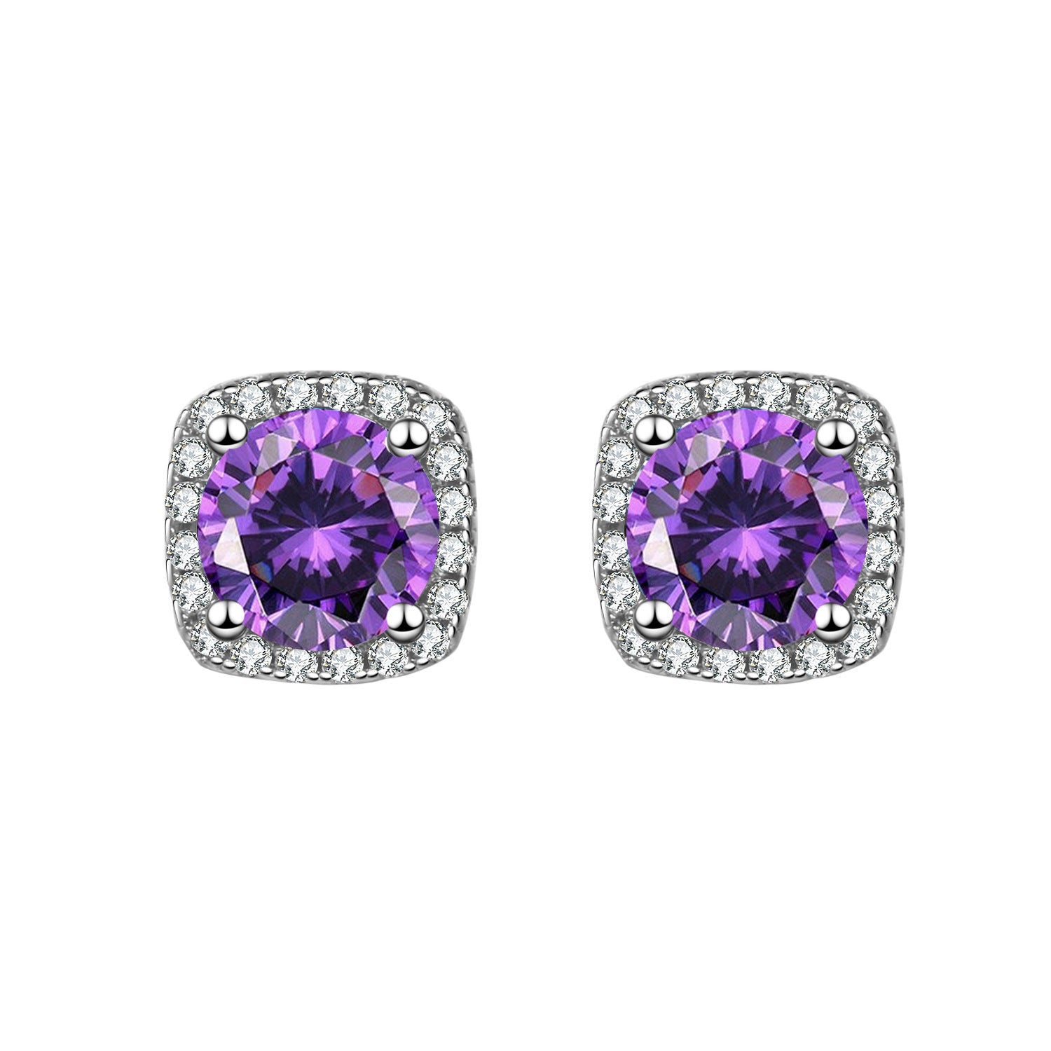 [Love Lucky]Square Purple Zirconia Earrings