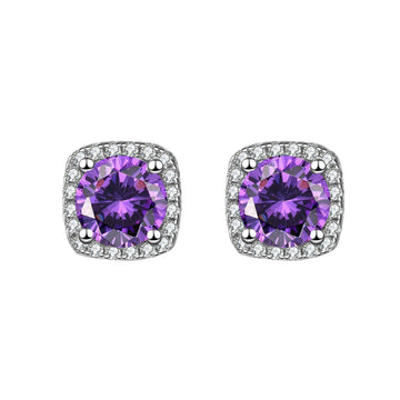 [Love Lucky]Square Purple Zirconia Earrings