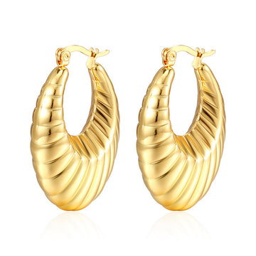 [Love Lucky]Crescent shrimp U-shaped 18k gold-plated hollow earrings
