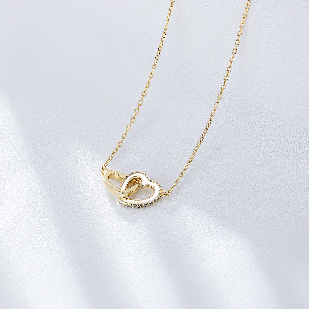 [Love Lucky]S925 silver diamond love interlocking necklace