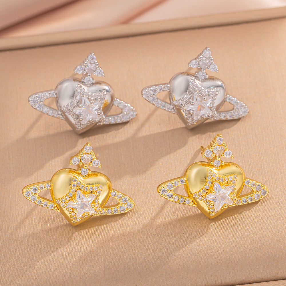 [Love Lucky]Diamond Saturn stud earrings