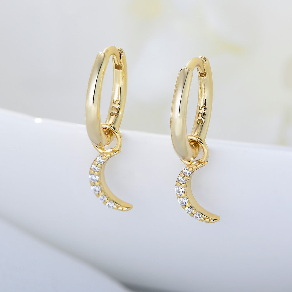 [Love Lucky]S925 silver zircon moon earrings