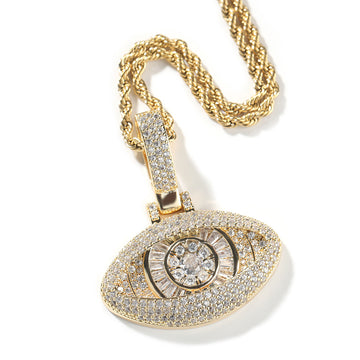 [Love Lucky]Hip Hop Full Diamond Eyes Pendant Necklace
