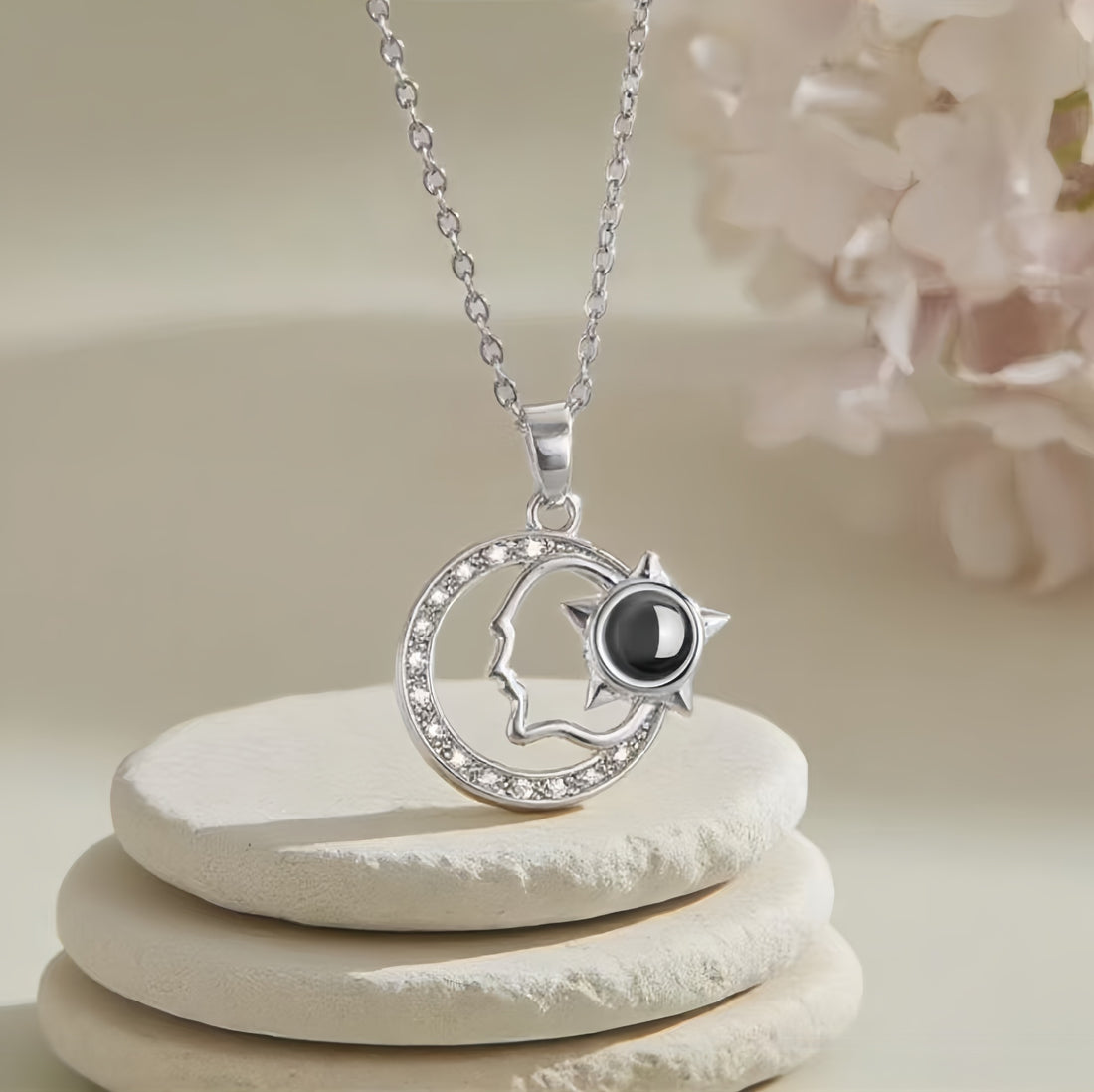 Personalized Star and Moon Photo Necklace