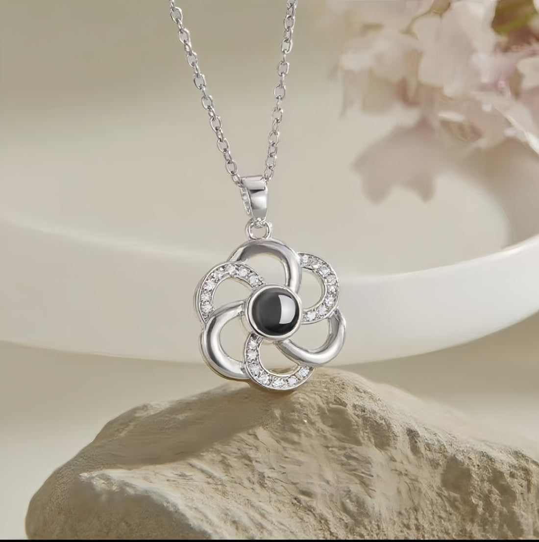 Personalized Flower Photo Necklace