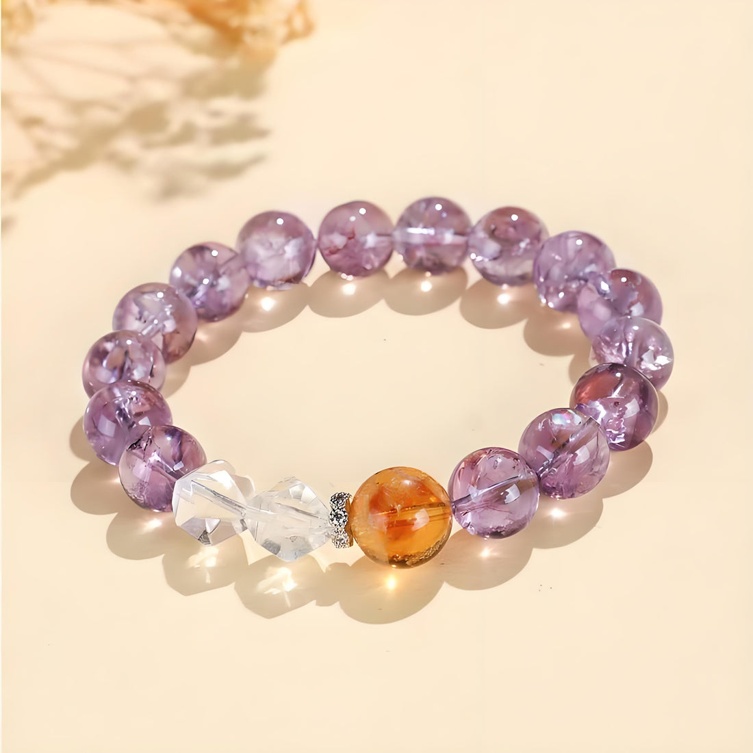 [Love Lucky]White crystal faceted amethyst and yellow tower crystal