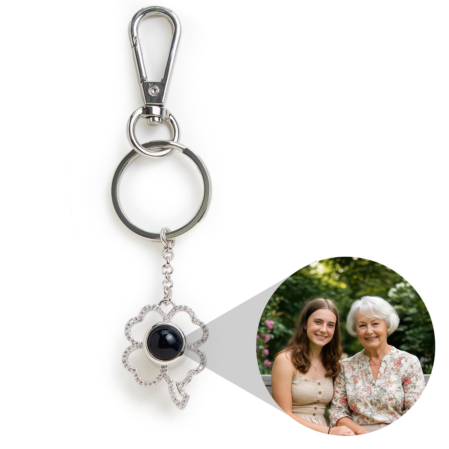 Personalized Four Leaf Clover Photo Keychain
